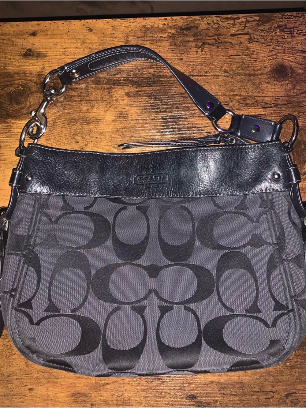 Coach Black and Charcoal Signature Canvas Shoulder Bag
